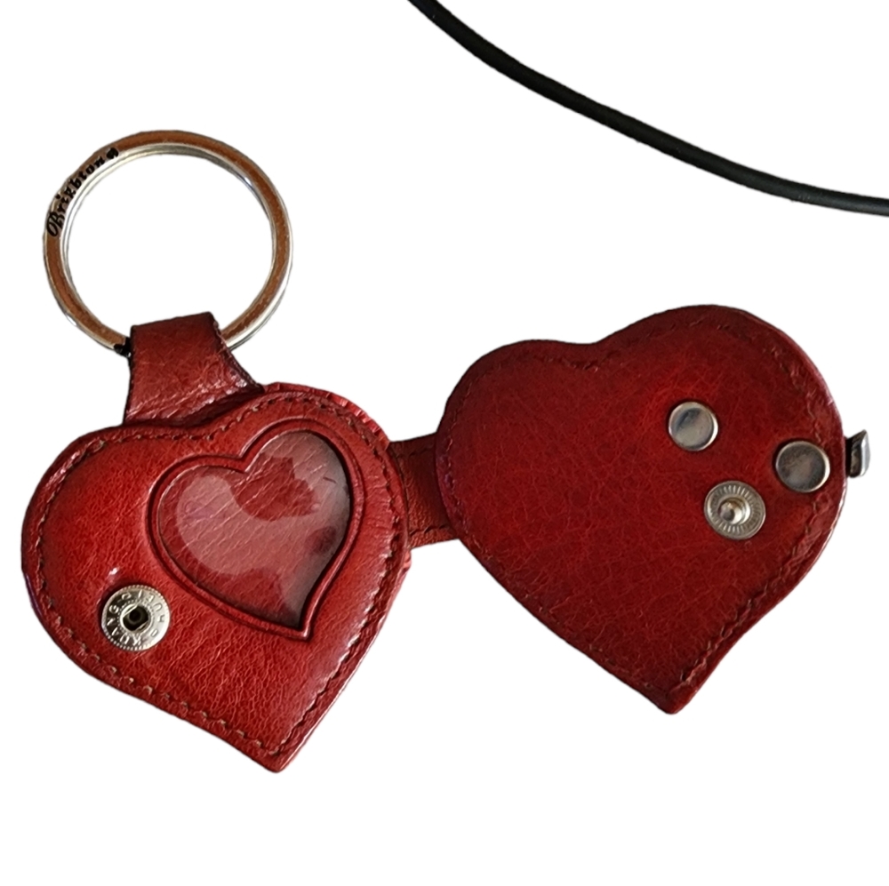 Vintage Brighton Red Leather Animal Embossed Keychain Locket